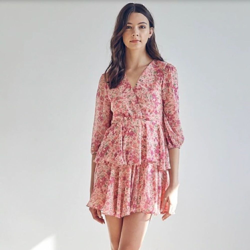 Do + Be Pink Floral Dress Small Summer Wedding Coquette Cottage Tiered NWT